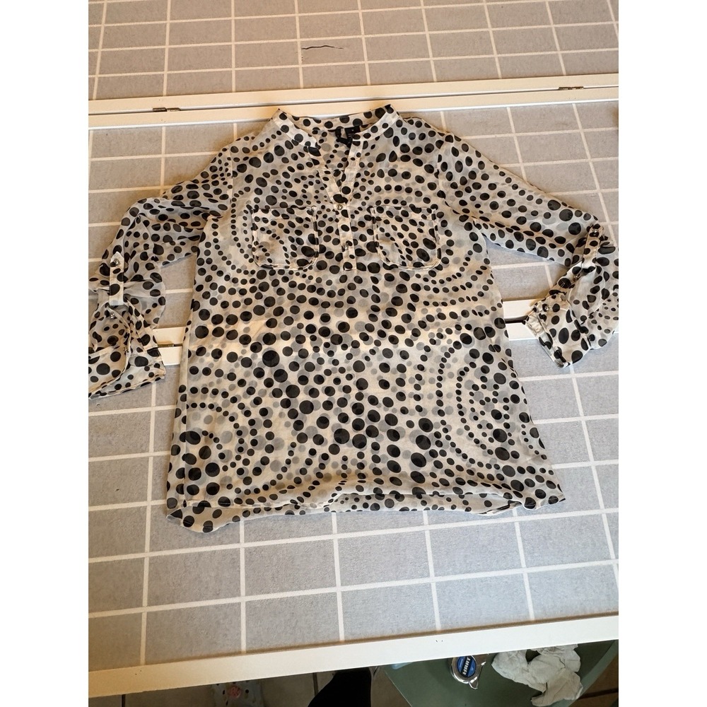 Sheer Polka Dot Black & White Flowy Lagenlook Artistic Quirky Whimsical Sz M Top
